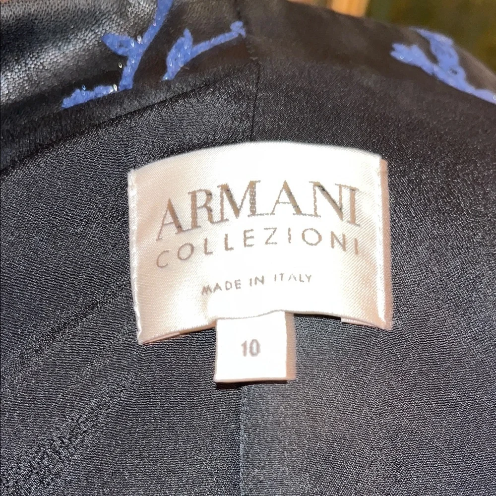 Armani Collezioni One of a kind Jacket Black leather and Blue Flower embroidery - Picture 3 of 7